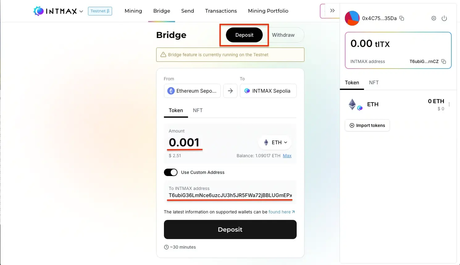 Deposit to INTMAX Network