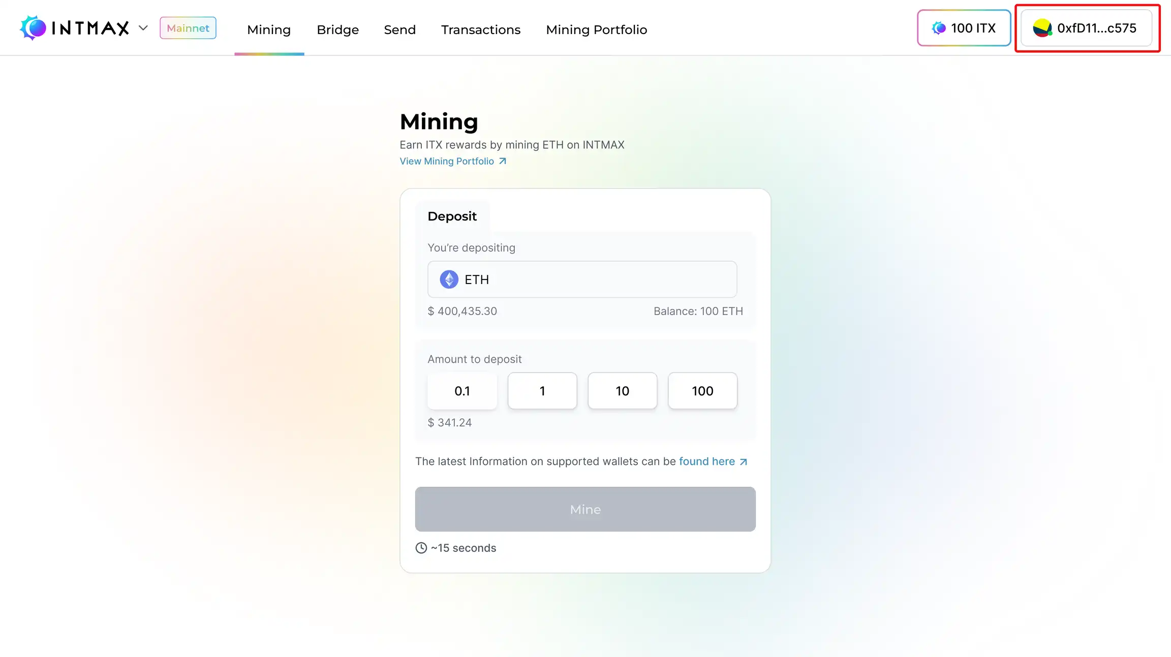 View INTMAX address
