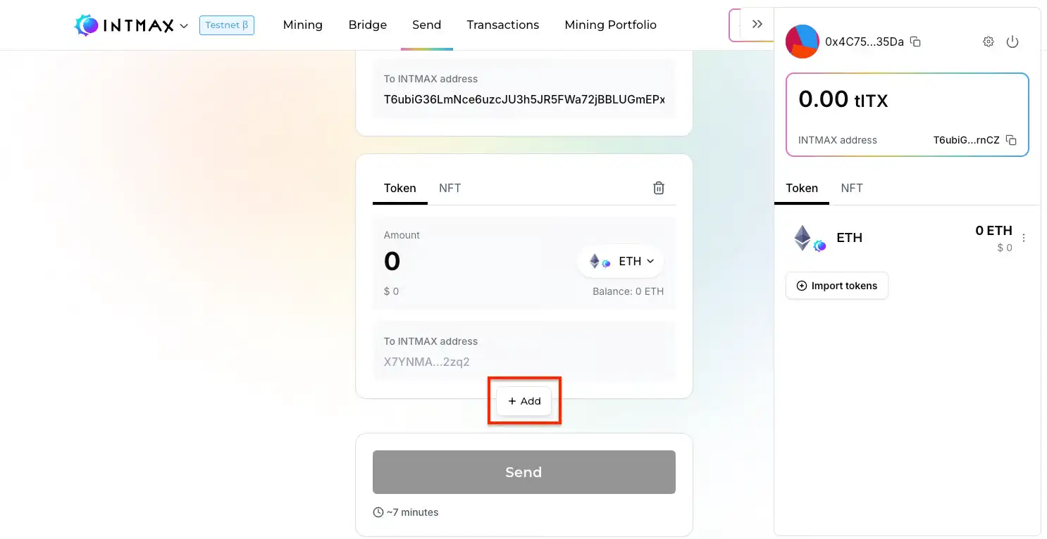 Transfer on INTMAX Network