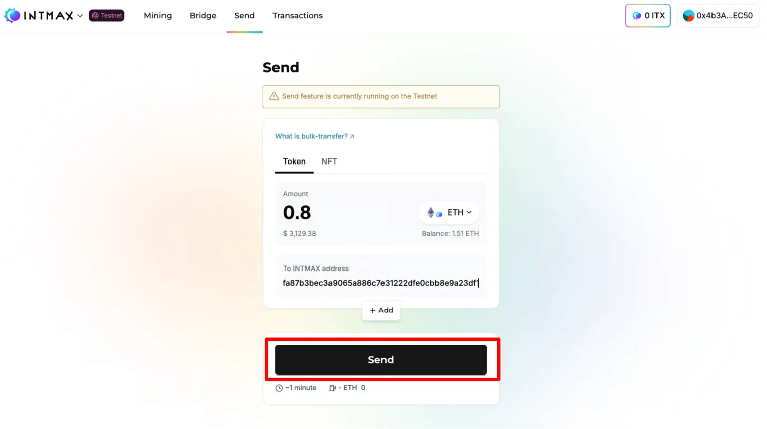 Transfer on INTMAX Network