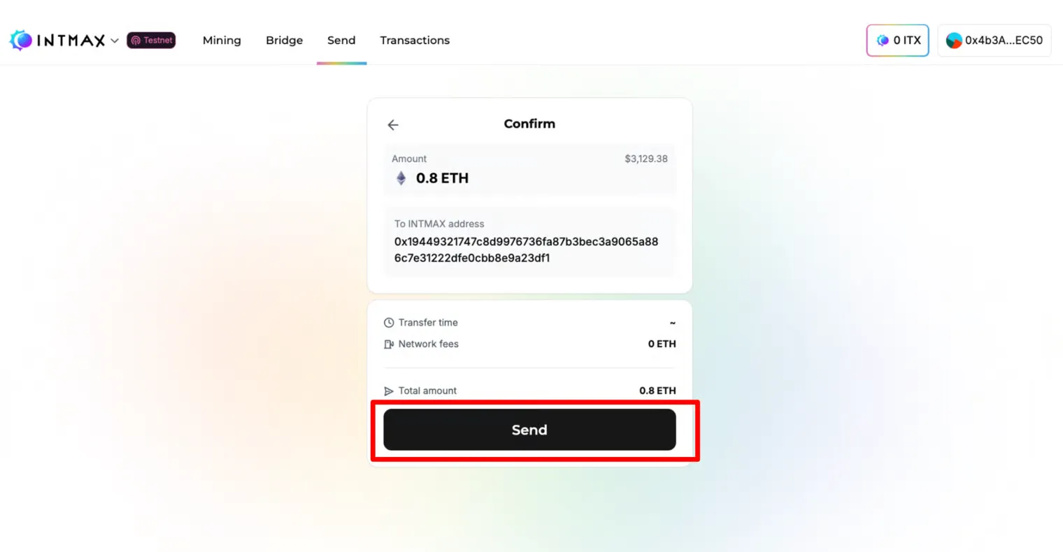 Transfer on INTMAX Network